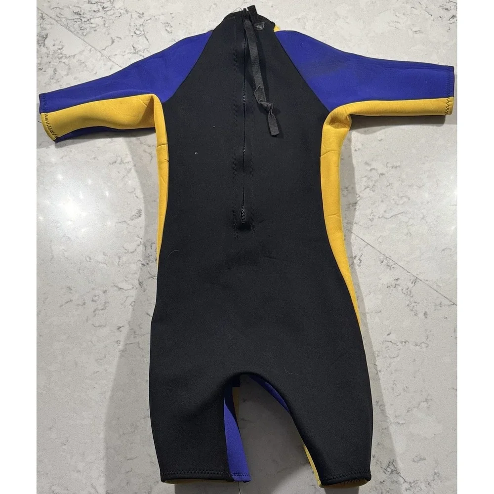 VTG 90s Gladiator Shorty Wetsuit Youth 16 Blue Yellow Made In USA Water Jet Ski
